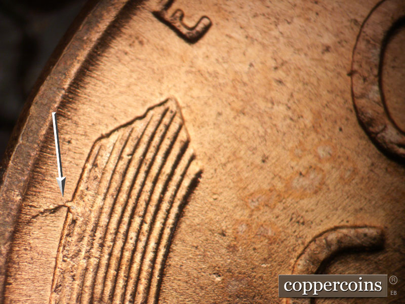 Die-stage B marker on 1955D•1MM•068 (1955 Repunched Mint Mark).