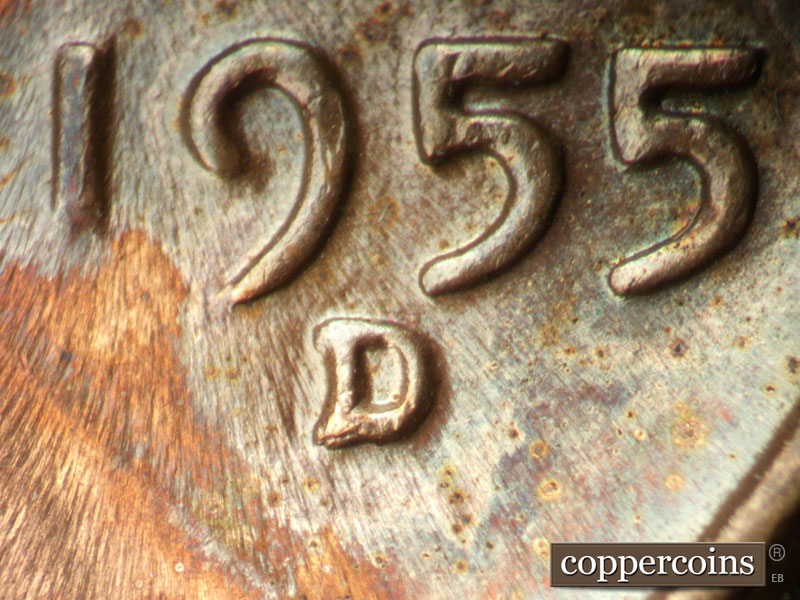 Die-stage C marker on 1955D•1MM•069 (1955 Repunched Mint Mark).