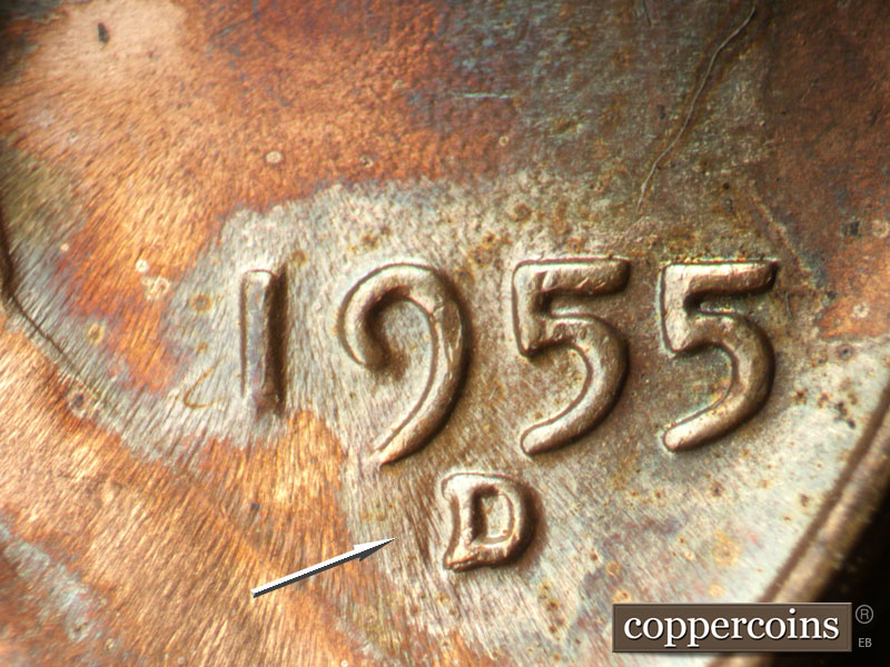 Die-stage C marker on 1955D•1MM•069 (1955 Repunched Mint Mark).