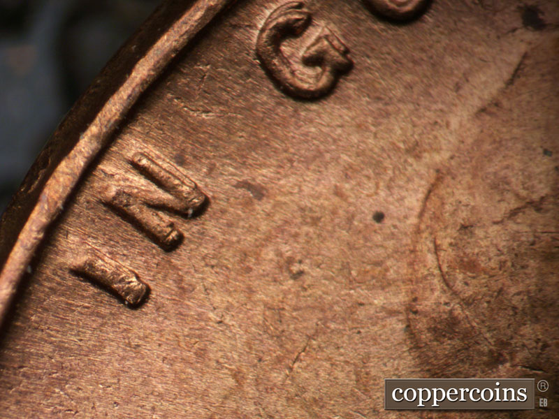 1955 Lincoln cent obverse, CopperCoins die 1955P•1DO•002.