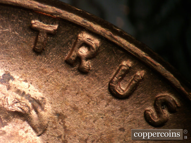 Die-stage B marker on 1955P•1DO•002 (1955 Doubled Die Obverse).