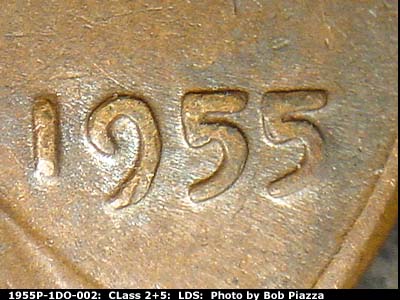 Die-stage C marker on 1955P•1DO•002 (1955 Doubled Die Obverse).