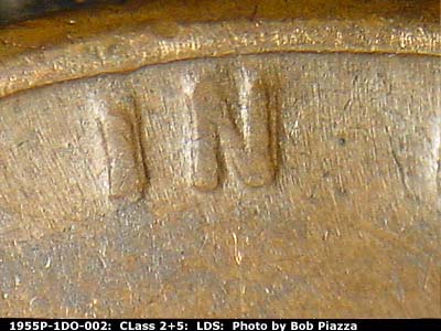 Die-stage C marker on 1955P•1DO•002 (1955 Doubled Die Obverse).