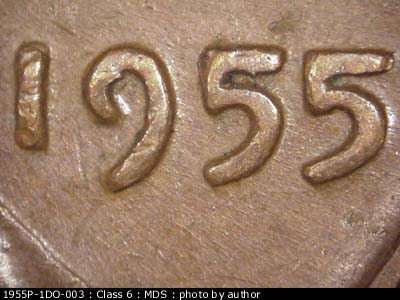 1955 Lincoln cent obverse, CopperCoins die 1955P•1DO•003.