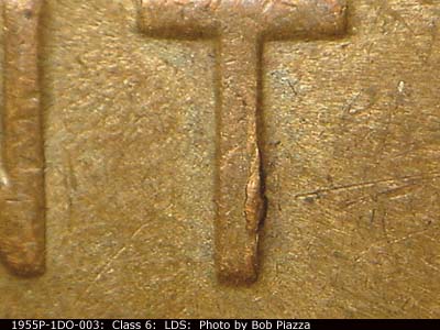 Die-stage C marker on 1955P•1DO•003 (1955 Doubled Die Obverse).