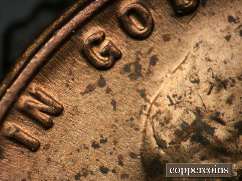 Die-stage C marker on 1955P•1DO•004 (1955 Doubled Die Obverse).