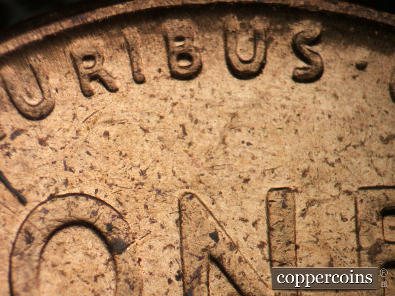 Die-stage C marker on 1955P•1DO•004 (1955 Doubled Die Obverse).