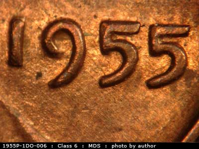 1955 Lincoln cent obverse, CopperCoins die 1955P•1DO•006.