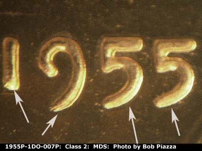 1955 Lincoln cent obverse proof, CopperCoins die 1955P•1DO•007P.