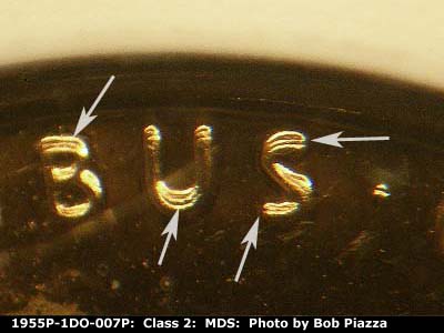 Die-stage B marker on 1955P•1DO•007P showing Very nice doubling shows in E Pluribus Unum.