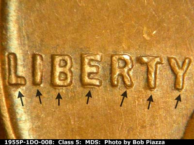 1955 Lincoln cent obverse, CopperCoins die 1955P•1DO•008.