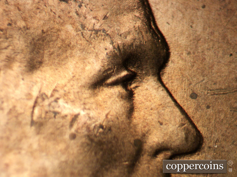 1955 Lincoln cent obverse, CopperCoins die 1955P•1DO•010.