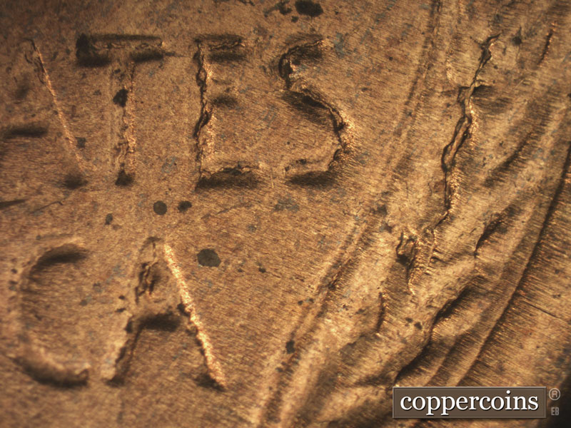 Die-stage C marker on 1955P•1DO•010 (1955 Doubled Die Obverse).