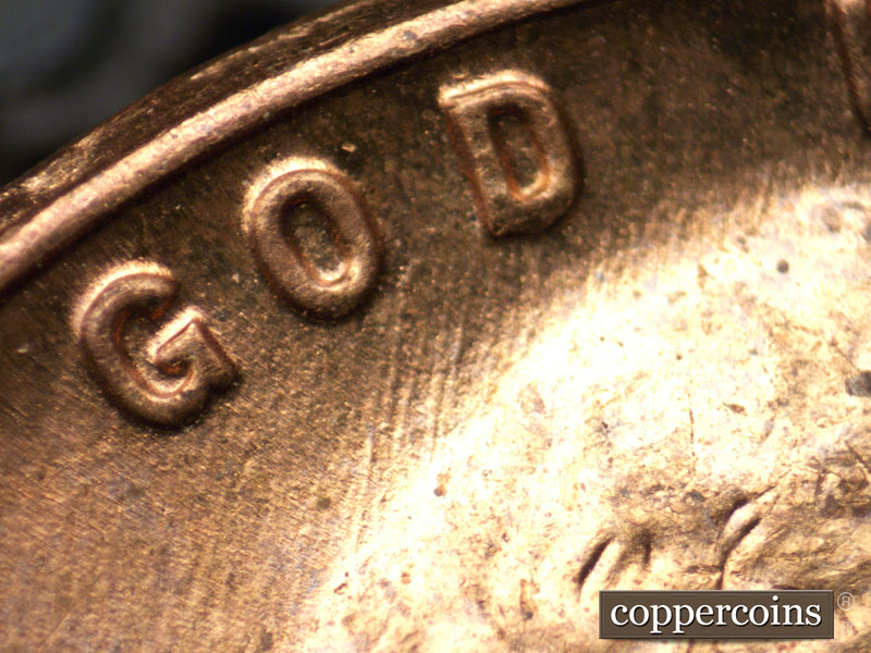 Die-stage B marker on 1955P•1DO•011 (1955 Doubled Die Obverse).