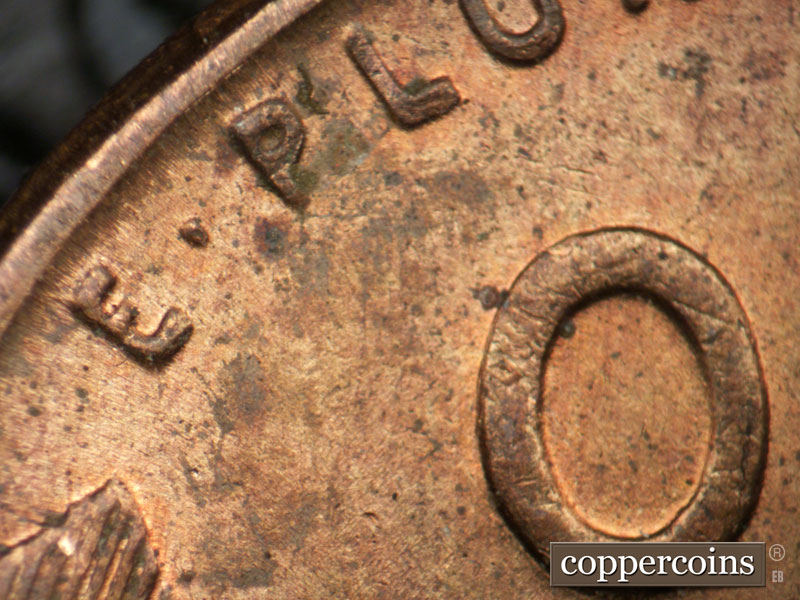 1955 Lincoln cent obverse, CopperCoins die 1955P•1DR•005.