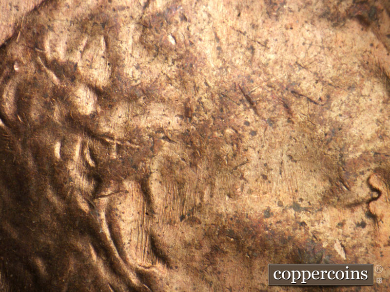 Die-stage B marker on 1955P•1DR•005 (1955 Doubled Die Reverse).