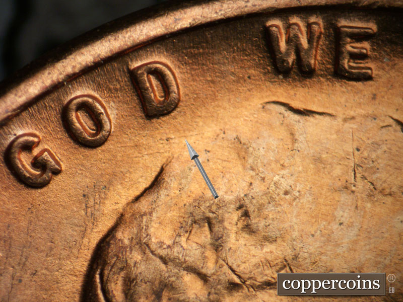 Die-stage C marker on 1955S•1DO•001 (1955 Doubled Die Obverse).