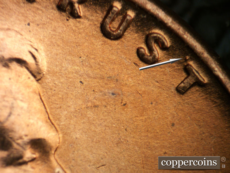 Die-stage C marker on 1955S•1DO•001 (1955 Doubled Die Obverse).