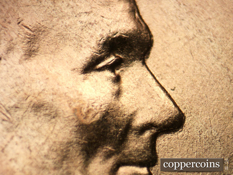 1955 Lincoln cent obverse, CopperCoins die 1955S•1DO•002.