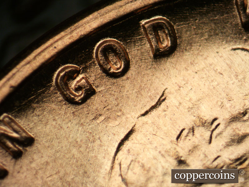 Die-stage B marker on 1955S•1DO•002 (1955 Doubled Die Obverse).
