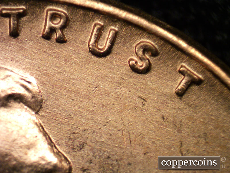 Die-stage B marker on 1955S•1MM•001 (1955 Repunched Mint Mark).