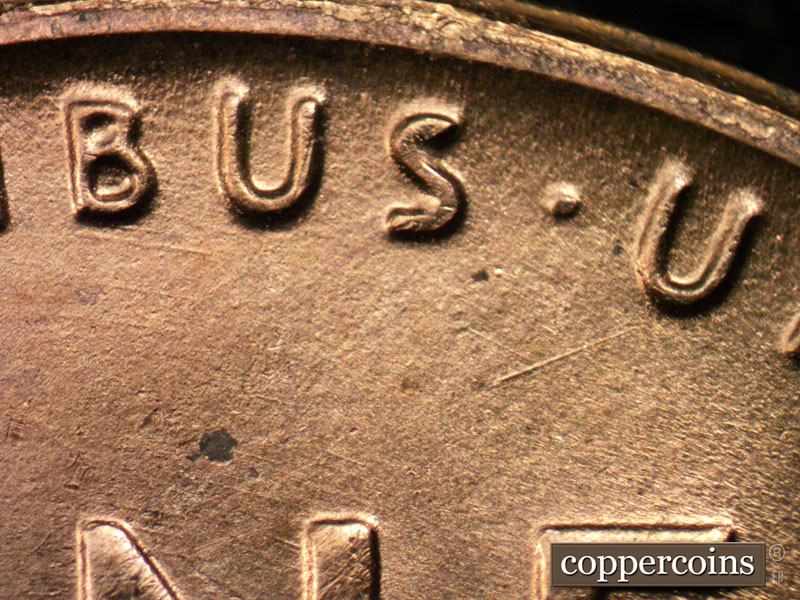 Die-stage B marker on 1955S•1MM•001 (1955 Repunched Mint Mark).