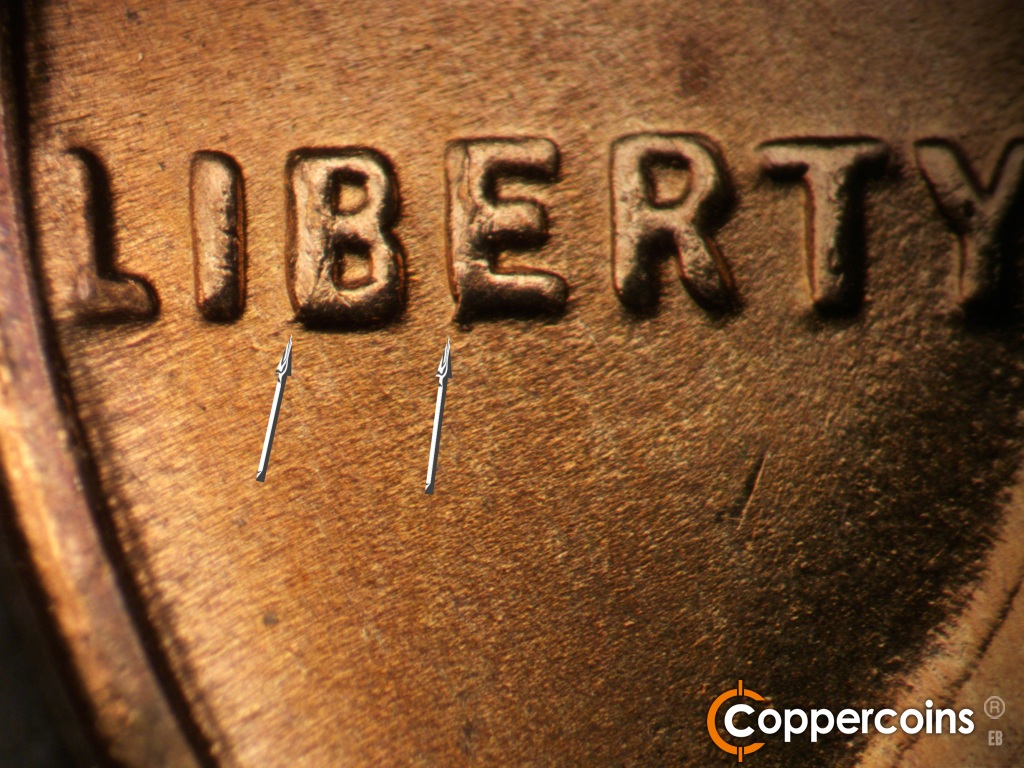 Die-stage D marker on 1955S•1MM•002 showing Die cracks developing on lower B and E in LIBERTY.