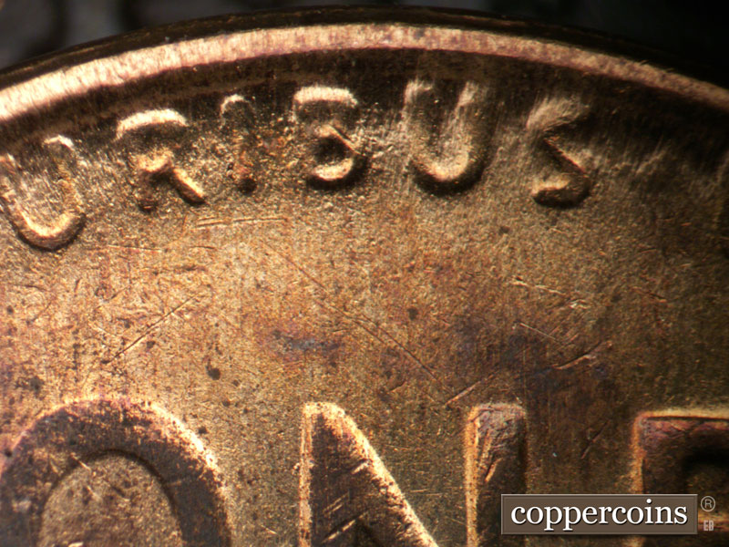 Die-stage A marker on 1955S•1MM•005 (1955 Repunched Mint Mark).