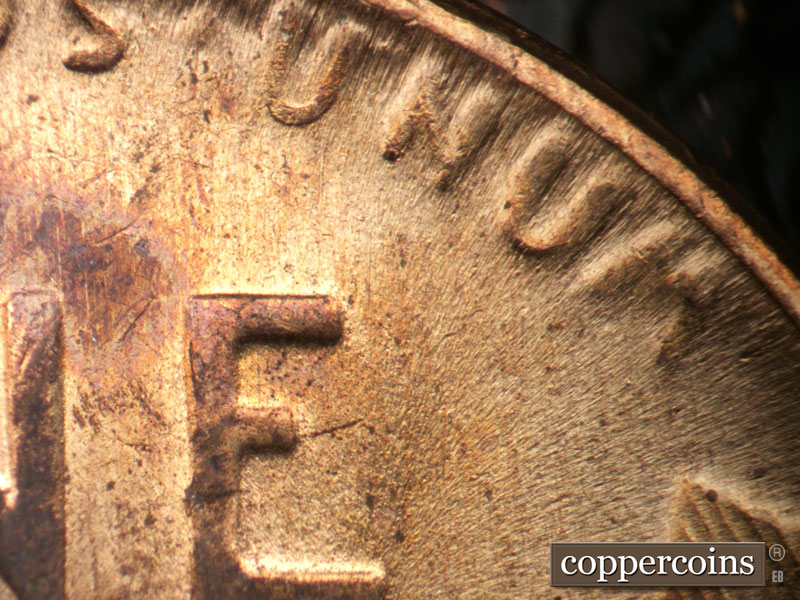 Die-stage A marker on 1955S•1MM•005 (1955 Repunched Mint Mark).