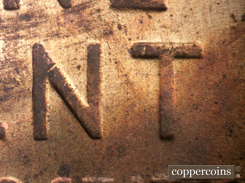Die-stage A marker on 1955S•1MM•005 (1955 Repunched Mint Mark).
