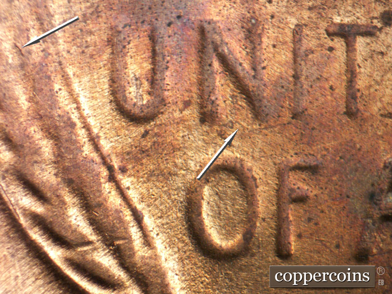 Die-stage A marker on 1955S•1MM•005 (1955 Repunched Mint Mark).