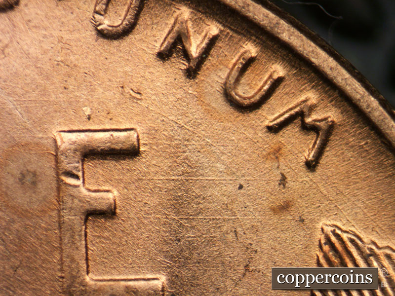 Die-stage C marker on 1955S•1MM•005 (1955 Repunched Mint Mark).