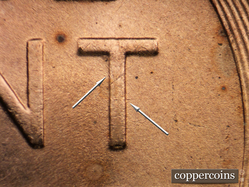 Die-stage C marker on 1955S•1MM•005 (1955 Repunched Mint Mark).