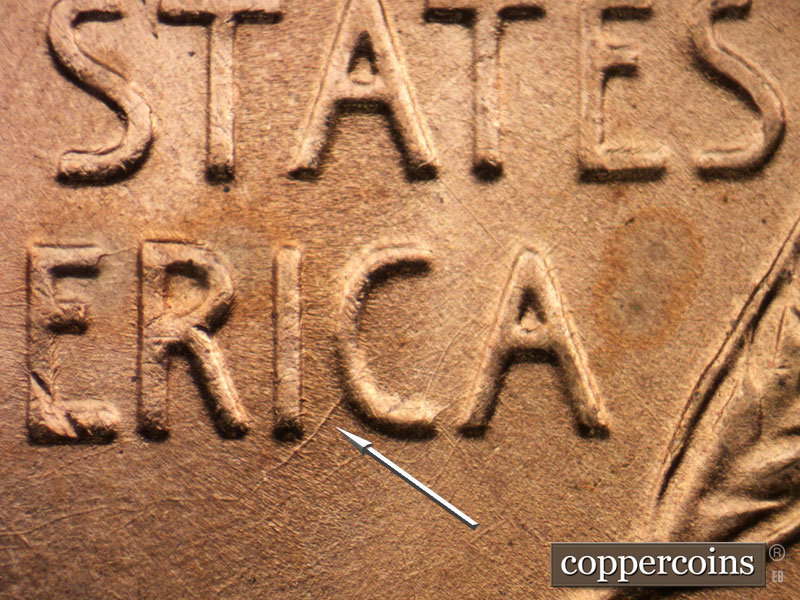 Die-stage C marker on 1955S•1MM•005 (1955 Repunched Mint Mark).