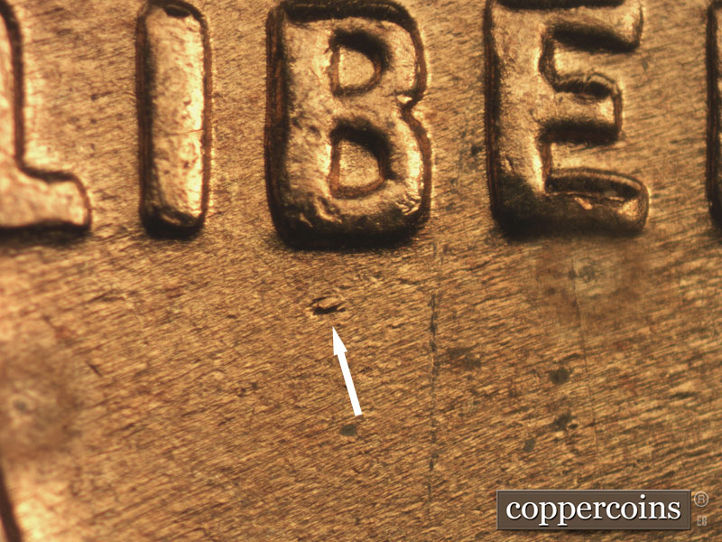 Die-stage B marker on 1955S•1MM•006 (1955 Repunched Mint Mark).