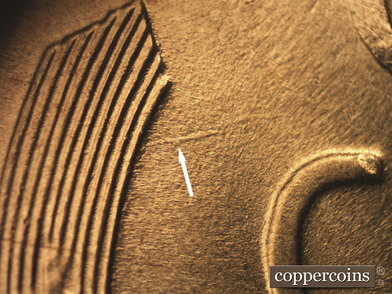 Die-stage B marker on 1955S•1MM•006 (1955 Repunched Mint Mark).