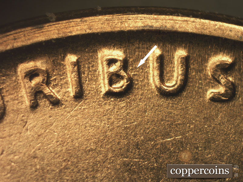 Die-stage B marker on 1955S•1MM•006 (1955 Repunched Mint Mark).