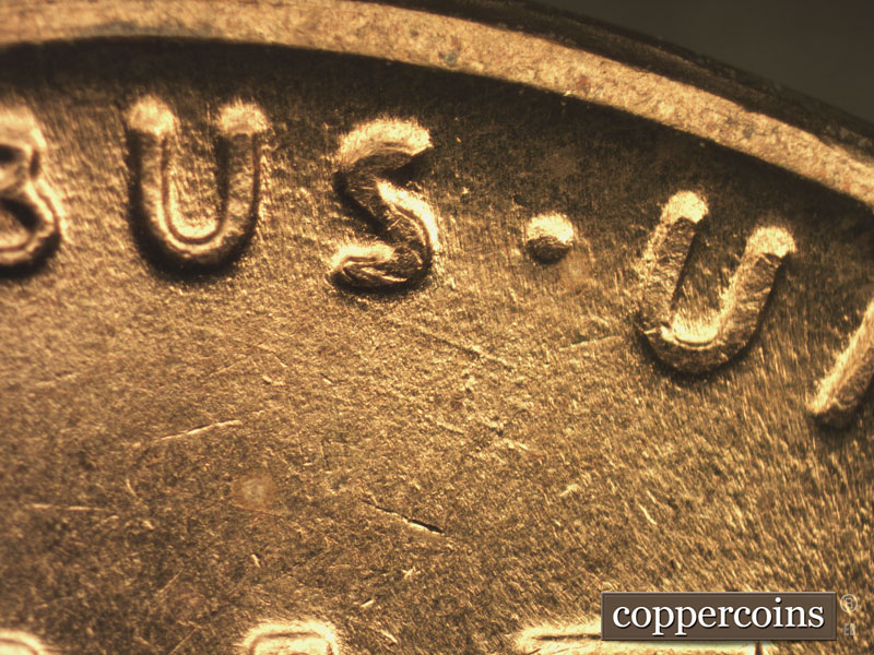 Die-stage B marker on 1955S•1MM•006 (1955 Repunched Mint Mark).