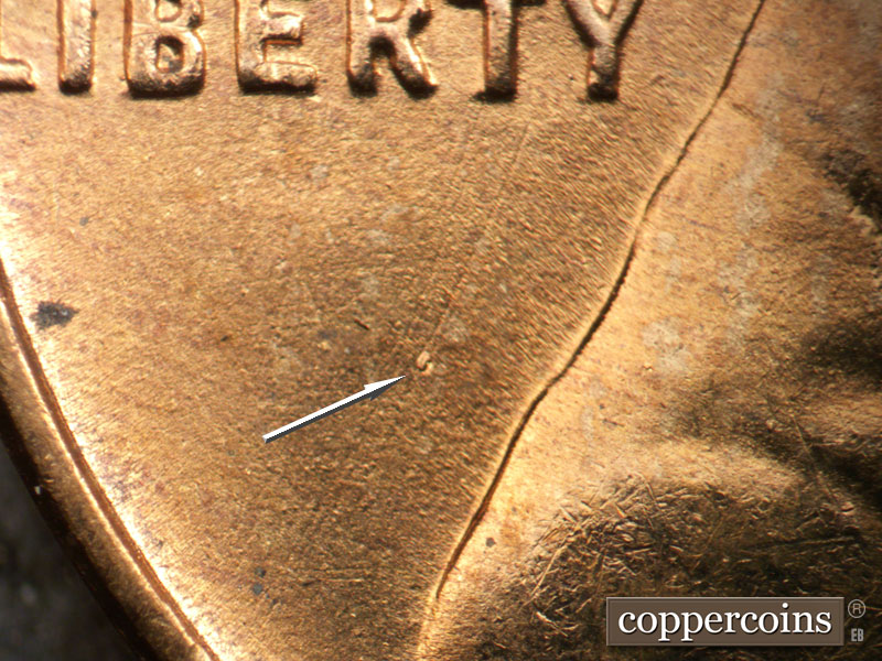 Die-stage A marker on 1955S•1MM•007 (1955 Repunched Mint Mark).
