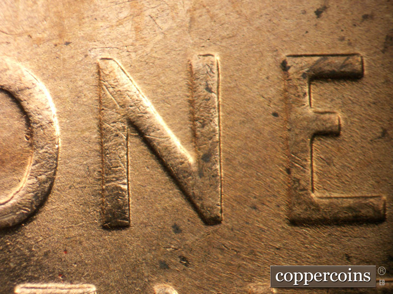 Die-stage A marker on 1955S•1MM•007 (1955 Repunched Mint Mark).