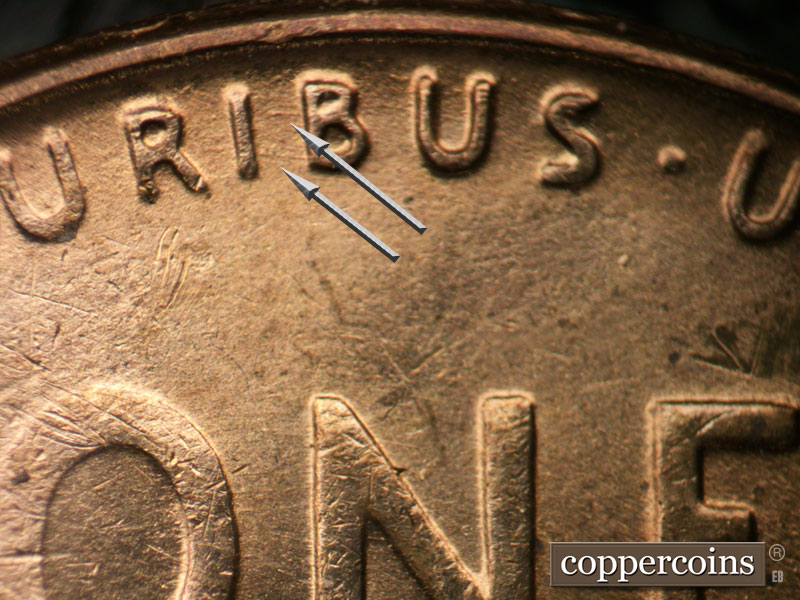 Die-stage B marker on 1955S•1MM•007 (1955 Repunched Mint Mark).