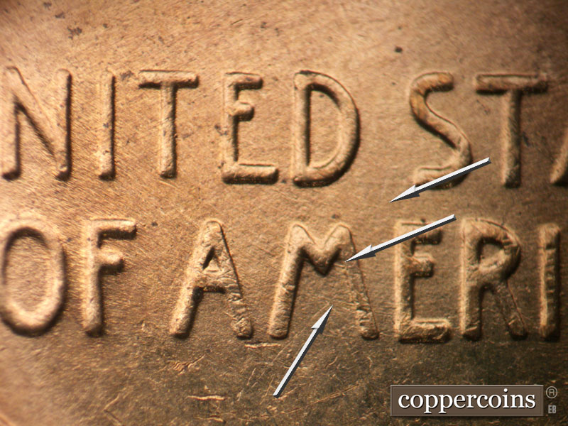 Die-stage B marker on 1955S•1MM•007 (1955 Repunched Mint Mark).