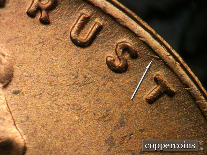 Die-stage C marker on 1955S•1MM•007 (1955 Repunched Mint Mark).