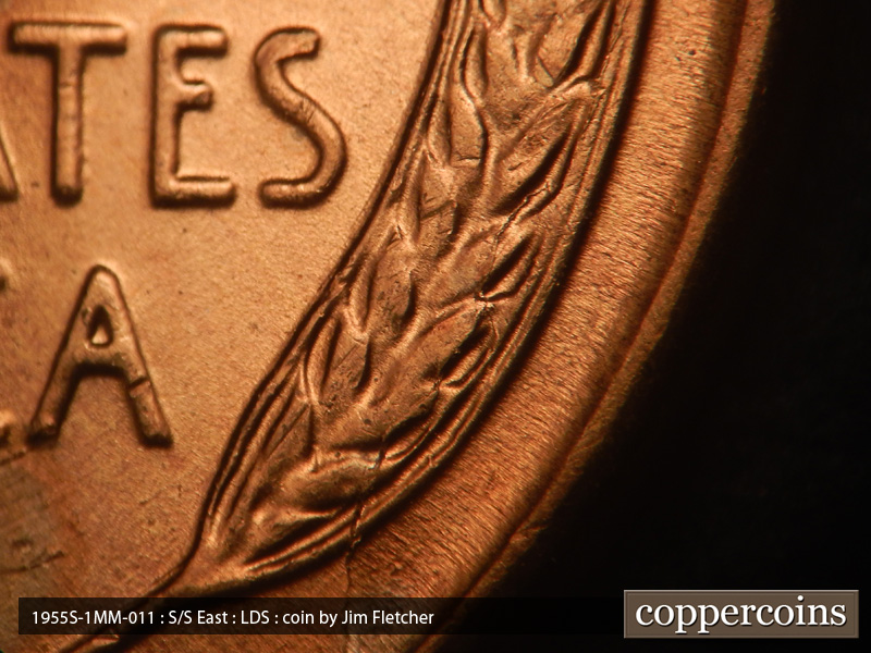 Die-stage C marker on 1955S•1MM•011 (1955 Repunched Mint Mark).