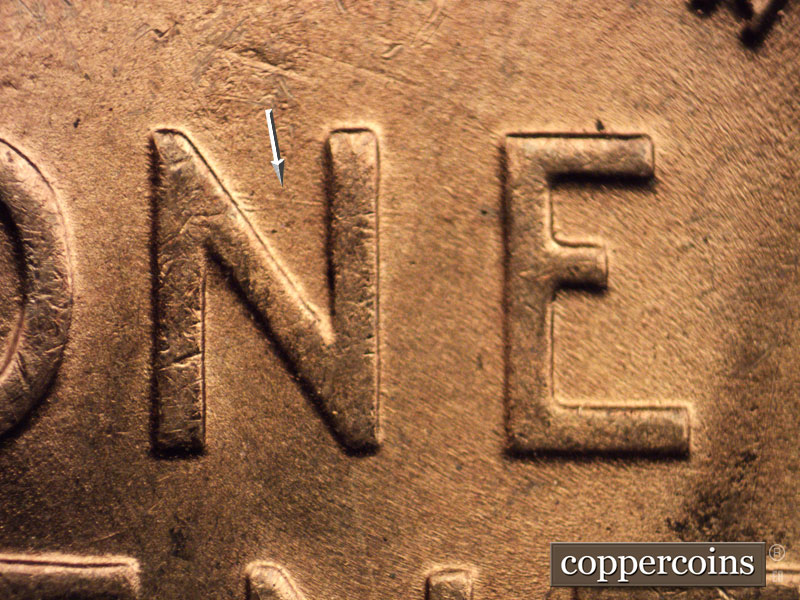 Die-stage B marker on 1955S•1MM•015 (1955 Repunched Mint Mark).