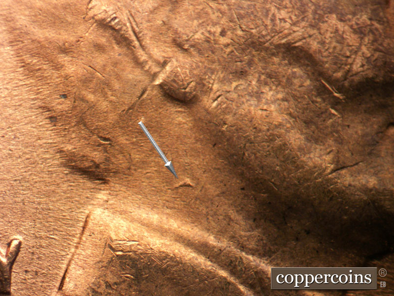 Die-stage C marker on 1955S•1MM•017 (1955 Repunched Mint Mark).