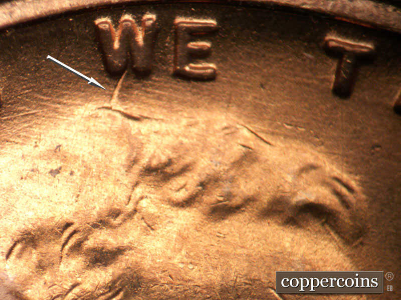 Die-stage C marker on 1955S•1MM•017 (1955 Repunched Mint Mark).
