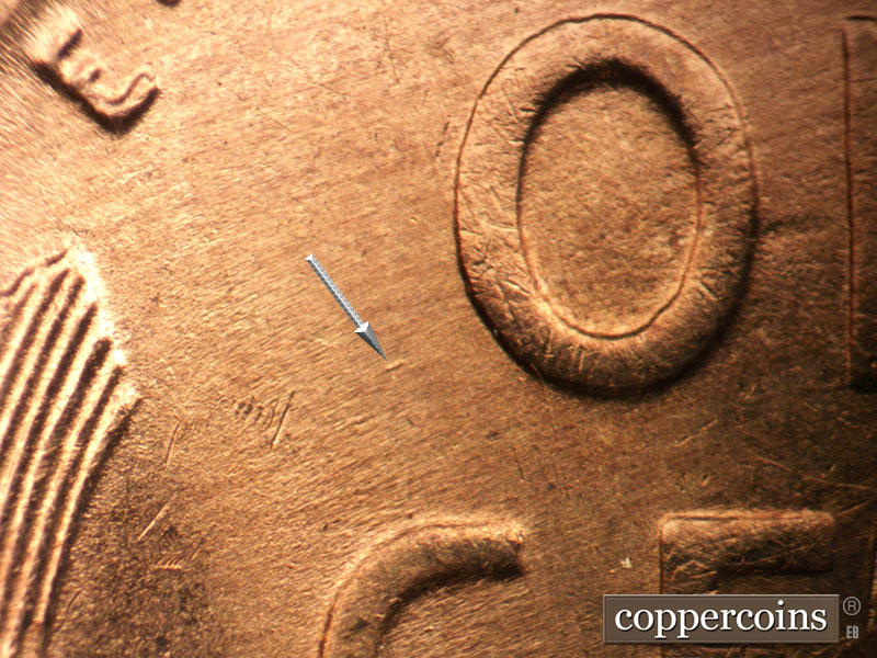 Die-stage C marker on 1955S•1MM•017 (1955 Repunched Mint Mark).