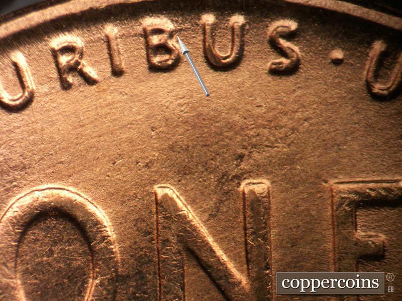 Die-stage C marker on 1955S•1MM•017 (1955 Repunched Mint Mark).