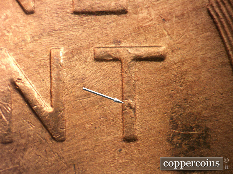 Die-stage C marker on 1955S•1MM•017 (1955 Repunched Mint Mark).